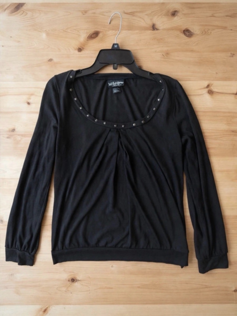 Black Long-Sleeve Scoop Neck Top with Stud Detail - Women